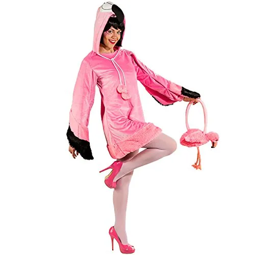 Krause & Sohn Damen Kostüm Flamingo Rosalie - Kostüme für Erwachsene, schickes Flamingo Kleid mit Kapuze und Flügeln für einen unvergesslichen Auftritt an Fasching und Karneval.