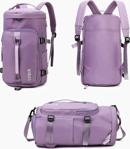 OKWISH Sporttasche Damen Herren Reisetasche mit Schuhfach Nassfach Wasserdicht Trainingstasche Travel Duffle Bag mit Rucksack Weekender Schwimmtasche Fitnesstasche für Reisen, Fitness, Sport Lila