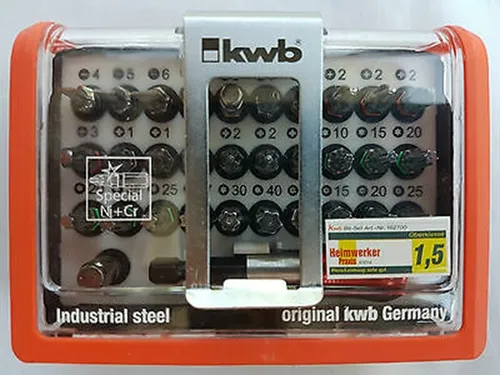 KWB Bit-Box Satz 32 tlg. Spezial Ni+Cr Stahl 162700 - Werkzeug-Sets mit 32 Teilen aus hochwertigem Ni+Cr Stahl, inklusive magnetischem Bit-Halter für flexible Anwendungen.