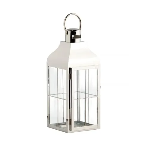 home&you - Laterne Carloso, Gartenlaterne, Windlicht, Deko für Garten, Balkon, Terrasse, Hochzeit, Hauseingang, Wetterfest, Metall & Glas, Kerzenhalter, Außenlaterne, 42x16x17cm - Silber