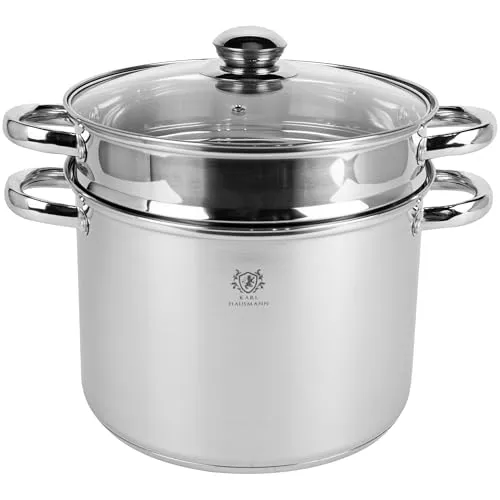 KARL HAUSMANN Nudeltopf mit Siebeinsatz - 8.1L - Edelstahl Spargeltopf Induktion - Spaghettitopf mit Deckel - Pastatopf - Spaghetti Kochtopf - Topf - Pasta Pot - Nudelkochtopf - Grosser Töpfe