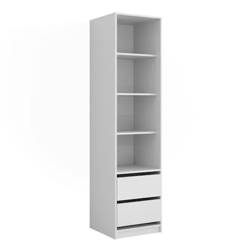 Vicco Kleiderschrank Elmo, Weiß, 50 x 200 cm - Moderner Kleiderschrank mit zwei Schubladen und Fächern für optimalen Stauraum. Ideal für kleine Räume, sorgt für Ordnung und passt sich verschiedenen Wohnstilen an. Maße: 50 x 200 x 50 cm, aus pflegeleichter Spanplatte.