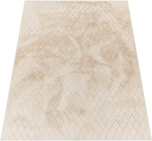 Paco Home Hochflorteppich Creme 80x150 cm - Teppiche & Böden - Strapazierfähiger Hochflorteppich, ideal für Fußbodenheizung, mit kuschelweicher Haptik und stilvollem Rautenmuster.