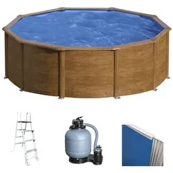 Gre Stahlwandpool Pacific rund Ø 460 x 120 cm Holzdekor von Gre