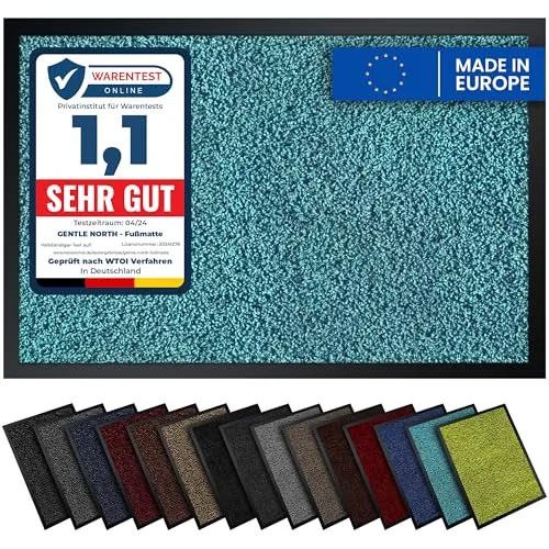 Gentle North Hochwertige Fußmatte türkis 40x60cm groß für Innen & Außen - Schmutzfangmatte rutschfest, waschbar & wetterfest - Fussmatte für Eingangsbereich & Aussenbereich - Läufer Flur dünn