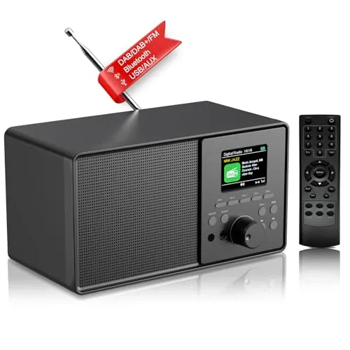 PAZEAU DAB+/FM Digitalradio mit Bluetooth 5.0,DAB Plus Nostalgie Radio,Küchenradio Vintage-Radiowecker mit Sleeptimer Alarm Snooze, Tragbarer Retro Radio Fernbedienung Farbdisplay USB/Aux-In