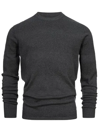 KRONSTADT Herren KSHannes Feinstrickpullover mit Rundhals-Ausschnitt | Strickpullover aus 100% Baumwolle für Männer Charcoal Mix, L