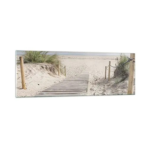 Panorama Bilder auf Glas Strand Düne Eintritt Glasbild 90x30cm Wandbilder Dekoration Wohnzimmer Schlafzimmer Küche Klein Wanddeko Bild im Glas Wand Kunstdruck Art Modern Wall Decor GAB90x30-4188