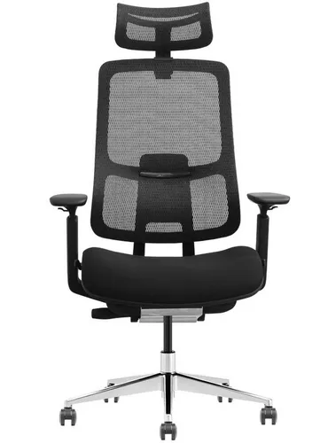 LMG Bürostuhl T2-BH-02, schwarz, Stoff/Netz mit Kopfstütze - Bürostuhl mit höhenverstellbarer Kopfstütze und atmungsaktiver Netzbespannung, ideal für ergonomisches Arbeiten bis 113 kg Belastbarkeit.