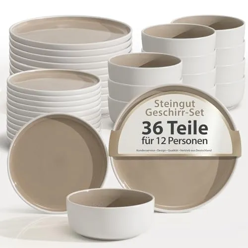 Hausfelder Steingut Geschirrset für 12 Personen in braun von HAUSFELDER