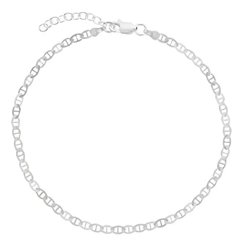 Fußkettchen, Fußkette, Stegpanzerkette, Schmuck, Modeschmuck aus 925 Silber als Fußschmuck - 7K - Geschenke für Frauen, Mädchen und Männer, 22-25cm, 2.6mm, Modell 56