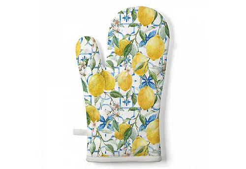 Ambiente Luxury Paper Products Topfhandschuhe, Ofenhandschuh Baumwolle 18x30cm mit Zitronen Muster Gelb / Weiß