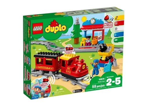LEGO DUPLO Dampfzug 10874: Ferngesteuertes Bausteine-Set für Kleinkinder - Bauklötze & Bausteine – Fördert Lernen durch Spielspaß mit einer Push und Go Dampfeisenbahn und App-Funktionalität für kreative Aktivitäten. Ideal für Kinder von 2-5 Jahren.