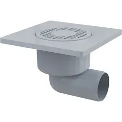 Alcadrain Bodenablauf 150×150/50 Mm Mit Einem Waagrechten Abgang, Rost Grau, Geruchsverschluss Mit Sperrwasser