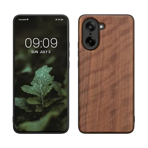 kwmobile Hülle kompatibel mit OnePlus Nord CE5 Hülle - Holz Case - stoßfestes Handy Cover - TPU Handyhülle in Dunkelbraun