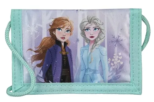 Undercover Frozen Geldbeutel und Brustbeutel, mit Klettverschluss und Reißverschluss, Portemonnaie Kordelband, Geldscheinfach und Münzfach für Kinder, Jungen und Mädchen, 9 x 13 x 5 cm