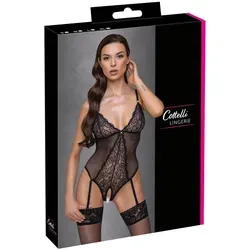 Body ouvert aus Powernet und Spitze im Mix, mit abnehmbaren Strapsen – Cottelli LINGERIE