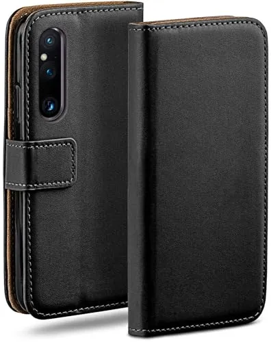 moex für Sony Xperia 1 V Hülle mit Kartenfach, Handyhülle klappbar 360 Grad Schutzhülle, PU Leder Handytasche Sony Xperia 1 V Klapphülle Flip Case, Schwarz