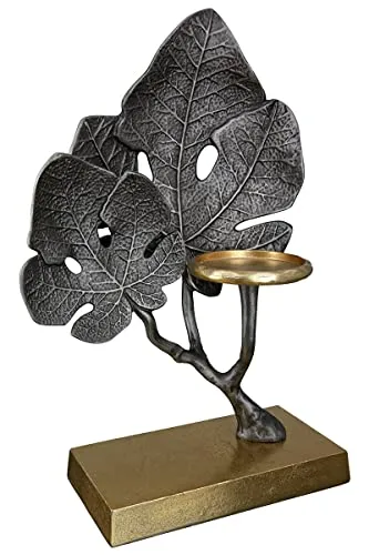 GILDE Teelicht Leuchter - Eleganter 1 flammiger Teelichthalter aus Aluminium - Teelichthalter für Kerzen bis Ø 8 cm, mit stilvollem Blätter-Motiv in Silber und Gold. Perfekt für eine stimmungsvolle Atmosphäre und als dekoratives Highlight in jedem Raum.