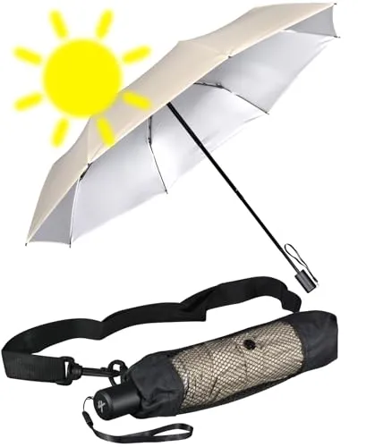 iX-brella City Trekking Sonnen-Regenschirm mit UV- und Hitzeschutz - beige - Praktischer Trekking-Regenschirm mit 99,95% UV-Schutz und starkem Hitzeschutz. Leicht und kompakt, ideal für unterwegs. Der lange Teleskopstab sorgt für angenehmes Tragen ohne Ermüdung.