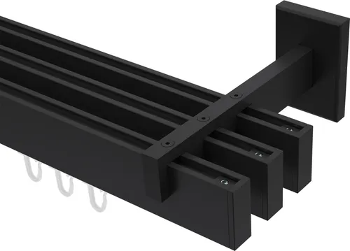 Interdeco Innenlaufstange Smartline Paxo Schwarz 140 cm - 3-läufige Gardinenstange aus Aluminium im modernen Design, ideal für stilvolle Raumgestaltungen. Enthält alles für die Wandmontage und ist in elegantem Schwarz gehalten.