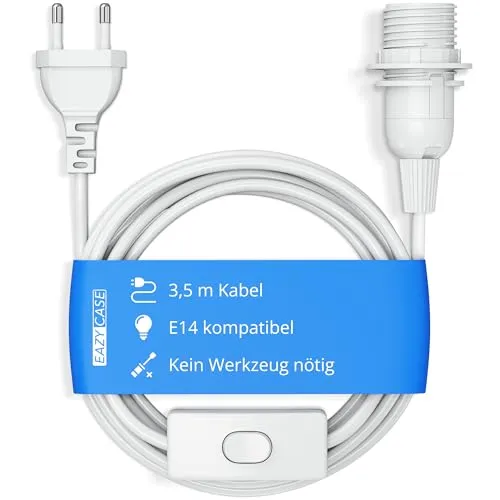 EAZY CASE E14 Lampenfassung mit 3,5 m Kabel, Schalter, Schraubring für Lampenschirm und Netzstecker - ideale Lampenaufhängung für Hängeleuchten, Pendelleuchten, DIY Lampe, Weiß