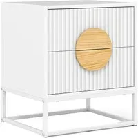 Costway Nachttisch mit 2 Schubladen aus Kiefernholz, Weiß - Eleganter Nachttisch mit modernem Design und zwei geräumigen Schubladen. Ideal für die Aufbewahrung, stabil durch robuste Metallstruktur und mit praktischen Kiefernholzgriffen.