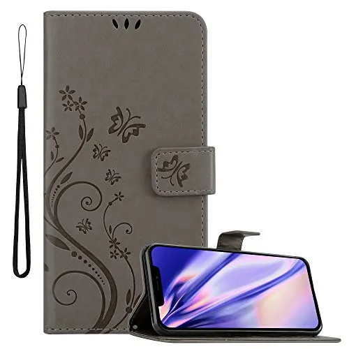 Cadorabo Hülle kompatibel mit Apple iPhone 13 MINI Blumen Design aus Kunst Leder Flip Klappbare Stoßfeste Magnetische [Standfunktion] [Kartenfächern] Cover Hülle für iPhone 13 MINI Tasche in Grau