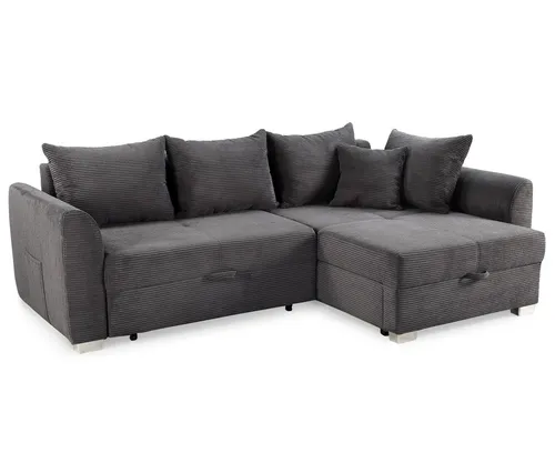 luma-home Ecksofa 15202 mit Bettkasten und Bettfunktion, 236x160 cm, Ottomane wahlweise - Ecksofa mit Schlaffunktion und viel Stauraum durch Bettkästen, ideal als Gästebett. Ottomane montierbar links oder rechts, modernes Design in Grau Anthrazit.