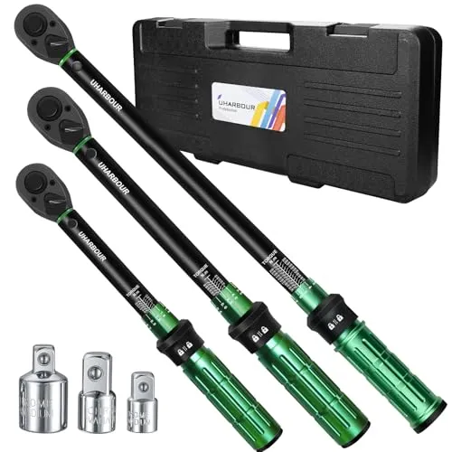 Uharbour Drehmomentschlüssel Set 1/4 & 3/8 & 1/2 Zoll, 3-25Nm, 5-60Nm, 20-230Nm, Drehmomentschlüssel Set für Auto, Motorrad und Fahrrad mit 1/2 3/8 1/4 Adapter, ±3% Genauigkeit, 72 Zähne Ratsche