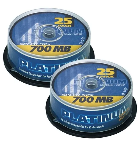 25er Spindel PLATINUM 700 MB CD-R Rohlinge 80 Min. Aufnahmezeit 52x Speed 2 x
