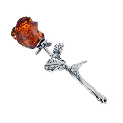 Kleine Silber Brosche mit Bernstein Rose in Cognac Farbe 2g in silber von AMBEDORA