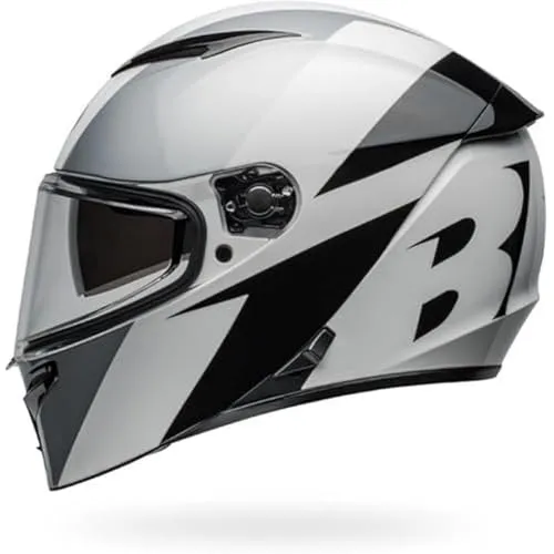 Bell Lithium Integralhelm - Weiß/Silber/Schwarz - M - Motorradhelm mit leichter Polycarbonat-Schale, integriertem Sonnenvisier und hervorragendem Energiemanagement für optimalen Komfort und Schutz.
