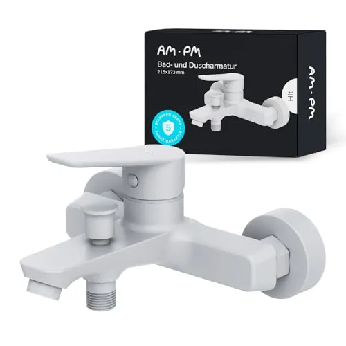 AM.PM Hit Badewannenarmatur Weiß - Hochwertige Einhand-Wannenbatterie aus kratzfestem Messing, ideal für Badezimmer. Mit SoftMotion-Keramikkartusche für stabilen Wasserfluss und Neoperl Aerator gegen Spritzwasser.