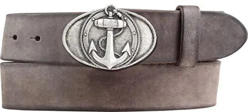 BELTINGER Gürtel mit Anker-Gürtelschnalle aus weichem Vollrindleder 4 cm Used-Look | Druckknopf-Gürtel mit Buckle 40mm | Vintage-Look | Braun 80cm