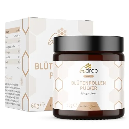 bedrop Blütenpollenpulver - Naturrein & Imker-Qualität, 60g - Brotaufstriche: Hochwertiges Blütenpollenpulver aus nachhaltiger EU-Produktion, ideal als Bienensuperfood für Bowls, Müsli und mehr.