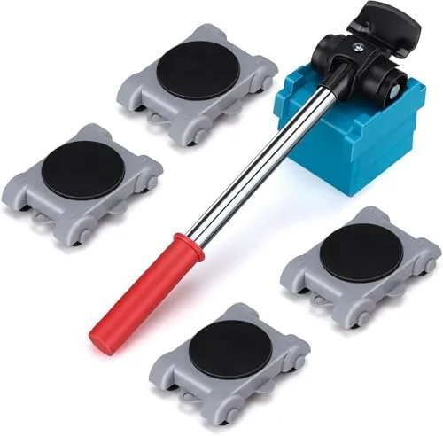 Möbel Transportroller Set 8 Teilig - Möbelheber-Werkzeug-Set - Geräteheber - enthält 4 Möbelroller, 3 Erhöhungsauflagen, 1 Handgriff - Gummigriff - rutschfestes Design für schwere Möbel