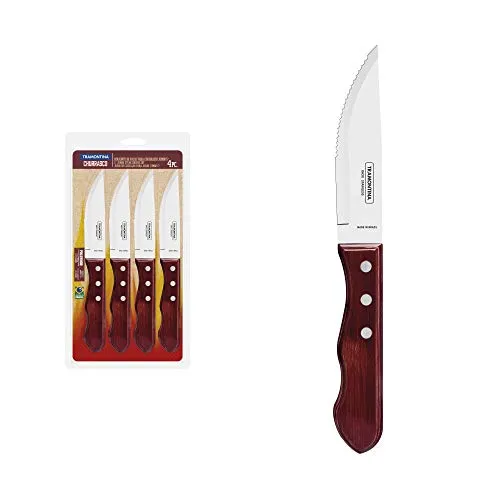 Tramontina JUMBO Steakmesser-Set 4-teilig - Steakmesser aus rostfreiem Edelstahl mit Echtholzgriffen, spülmaschinenfest und ideal für Grill- und BBQ-Liebhaber. Perfekte Schneidleistung für jedes Steak!