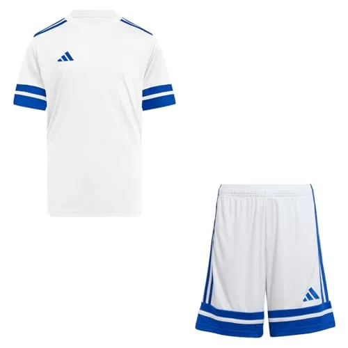 adidas Kinder Set Trikot + Hose Squadra 25 White/Team Royal Blue 128 - Stylisches Trikot-Set für aktive Kids, bestehend aus Trikot mit Rundhalsausschnitt und elastischer Hose. Die AEROREADY Technologie sorgt für optimalen Tragekomfort und ein trockenes Gefühl.