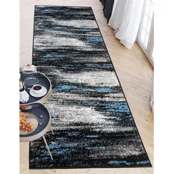 Mazovia Modernes Flurläufer Grau Blau 100 x 500 cm in blau von Carpeto Rugs