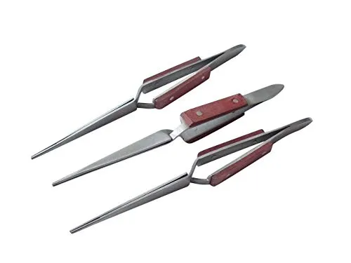 3x Lötpinzette, gerade - Klemmpinzette, Kreuzpinzette, Technische Pinzette - 16 cm, gerieft - Modellbau