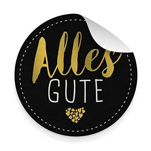 itenga 10x Aufkleber Sticker aus Strukturpapier Geschenkaufkleber zum Basteln rund 9,5 cm (Alles Gute (Schwarz/Gold))