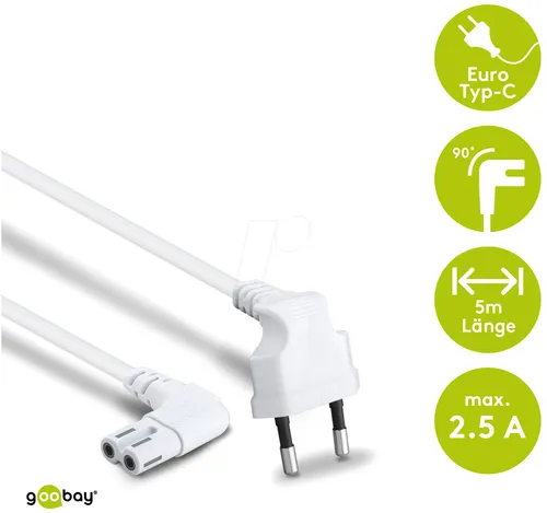 GOOBAY 97357 - Anschlusskabel Eurostecker beidseitig abgewinkelt, 5 m, Weiß