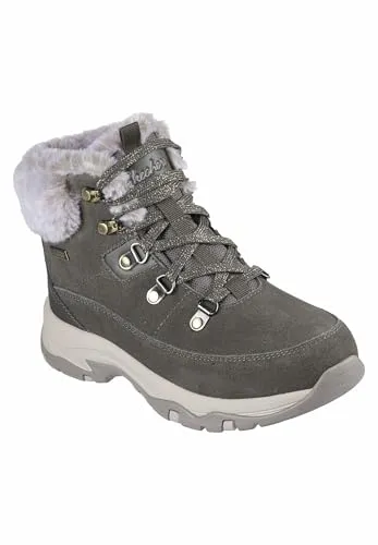 Skechers Damen Trego Stiefelette - Olivgrün, 40 EU - Wanderschuhe mit wasserfestem Obermaterial aus Kunstfell und luftgekühltem Memory-Schaum für ultimativen Komfort und Rutschfestigkeit bei allen Bedingungen.