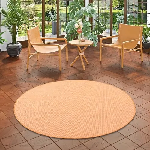Snapstyle Sisal Natur Teppich Astra Orange Rund - 7 Größen verfügbar - Teppich aus 100% Sisal mit rutschhemmendem Naturlatex-Rücken, ideal für Parkett und Laminat. Perfekt für Fußbodenheizungen und fussel- sowie flusenfrei.