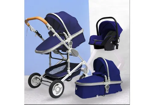 TPFLiving Kombi-Kinderwagen 3in1 Set - Blau - Hochwertiger 3 in 1 Kinderwagen aus Stoff, ideal für Eltern, die Flexibilität und Stil suchen. Inklusive praktischer Extras, jedoch ohne Regenschutz.