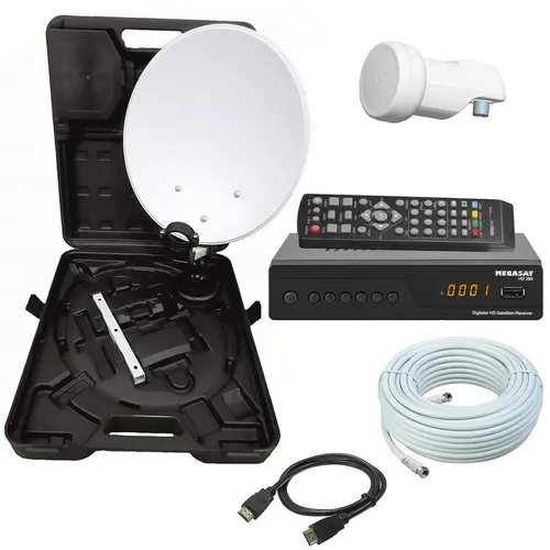Camping SAT Anlage mit HD Receiver 12V & 230V - Mobile SAT-Antenne mit HDTV-fähigem Receiver für unterwegs. Ideal für Wohnmobile und Camping, bietet kristallklare TV-Signale überall.