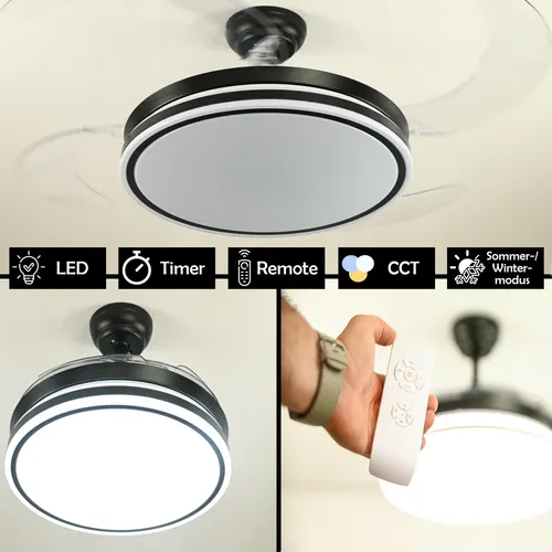 Leiser Deckenventilator mit LED & Fernbedienung - Moderner Deckenventilator für Innenräume, ausgestattet mit energiesparender LED-Beleuchtung und praktischer Fernbedienung. Ideal für angenehme Luftzirkulation in jedem Raum.