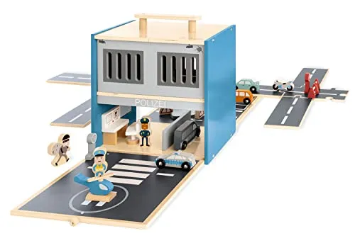 Pinolino Spielwelt „Polizeiwache Gordon“ – Holzspielzeug mit Figuren & Zubehör