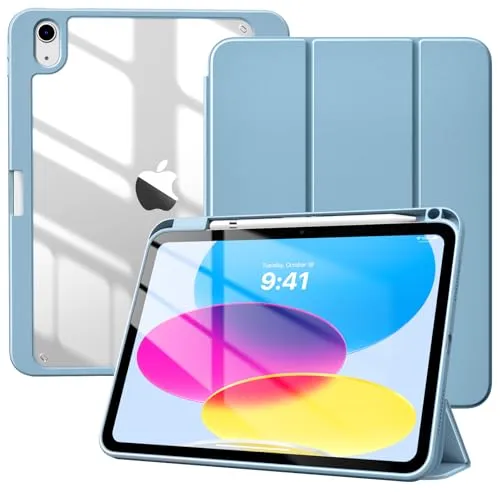 TiMOVO Hülle für iPad A16 11. Generation 11 Zoll 2025, iPad 10. Generation 2022 10,9 Zoll mit Stifthalter, Schutzhülle mit Klare Transparenter Rückseite, Auto Schlaf/Aufwach - Dunstblau